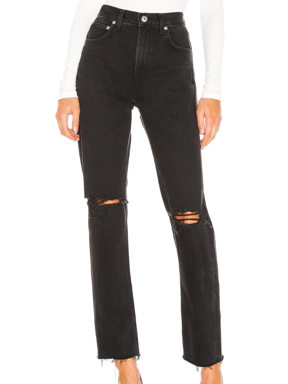 AGOLDE Cherie High Rise Straight Distressed Black Jeans